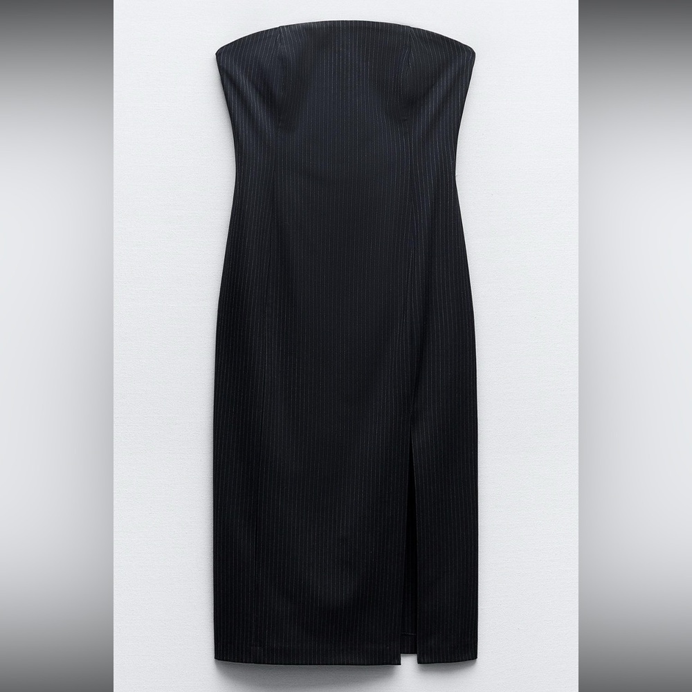 Zara Strapless Pinstripe Dress